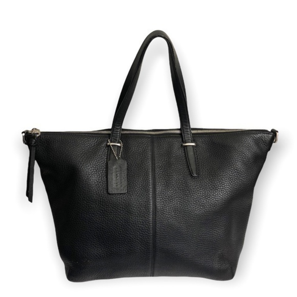 Coach black leather zipper tote bag